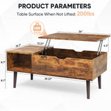 Industrial Lift Top Coffee Table with Hidden Storage - Rustic Living Room Center Table