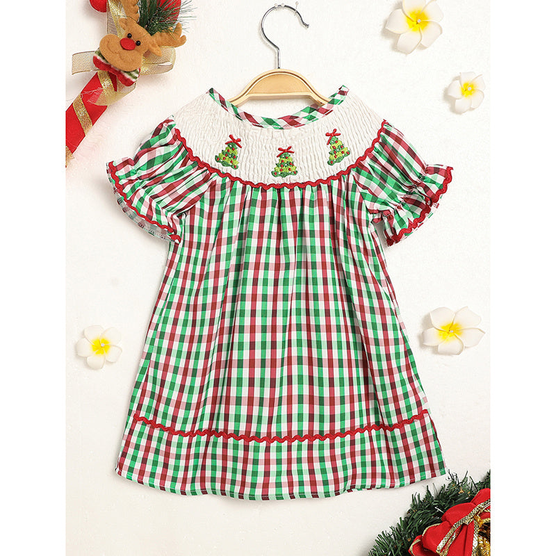 Toddler & Baby Girls Christmas Dress 🎄 Plaid Party Outfit with Embroidered Tree (118 karakter ✅)