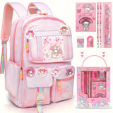 Sanrio Pink Melody Backpack Set – Includes Backpack, Badges & Stationery, Lightweight Kids School Bookbag