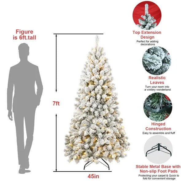 5 Ft Pre-Lit Flocked Artificial Christmas Tree – Fire-Resistant PVC, Hinged Design, Realistic Flocked Tips, Easy Assembly