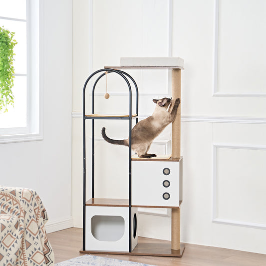 Modern Multi-Level Cat Condo with Cave, Perch & Dual Scratching Posts