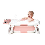 Baby Bathtub with Cushion & Thermometer – Foldable Portable Travel Tub (Blue)