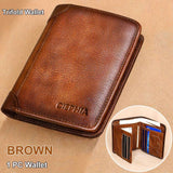 RFID Blocking Trifold Genuine Leather Wallets For Men, Top Layer Cowhide Vintage Short Multi Function Credit Card Holder, Money Clips With 2 ID Windows Valentine'S Day Gifts For Men - PulinGO