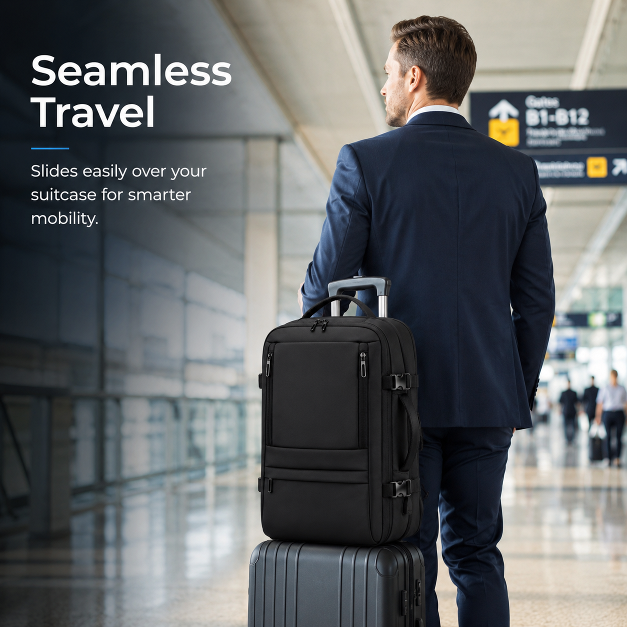 35L Expandable Carry-On Travel Backpack with 17.3-Inch Laptop Compartment – Black