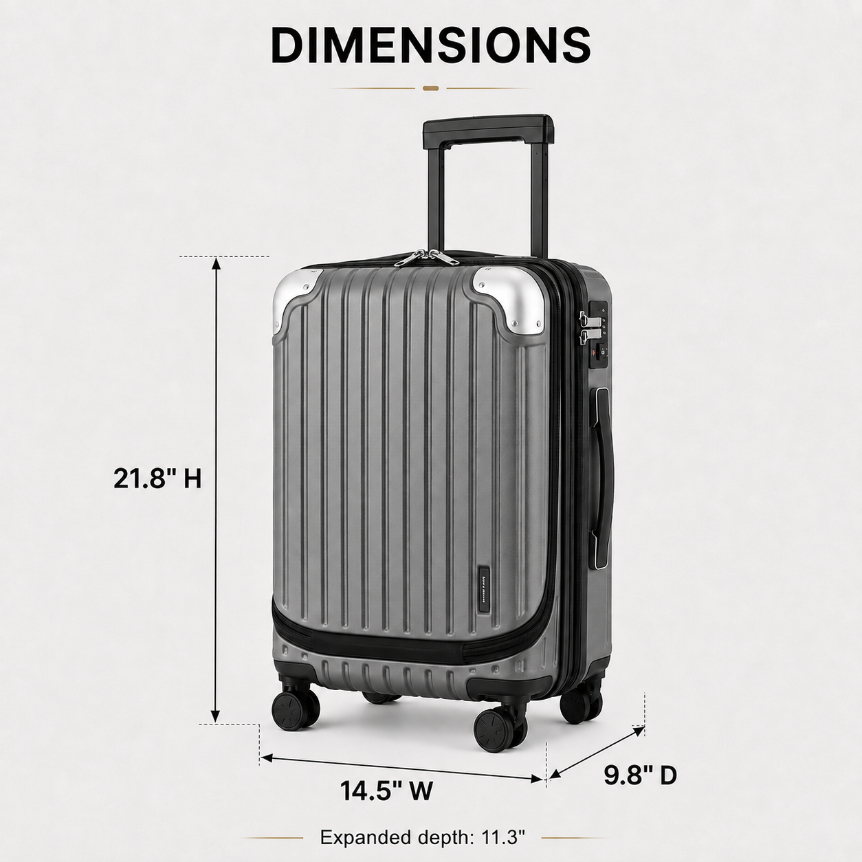 20-Inch Expandable Carry-On Luggage with Front Laptop Compartment, TSA Lock & Spinner Wheels – Grey