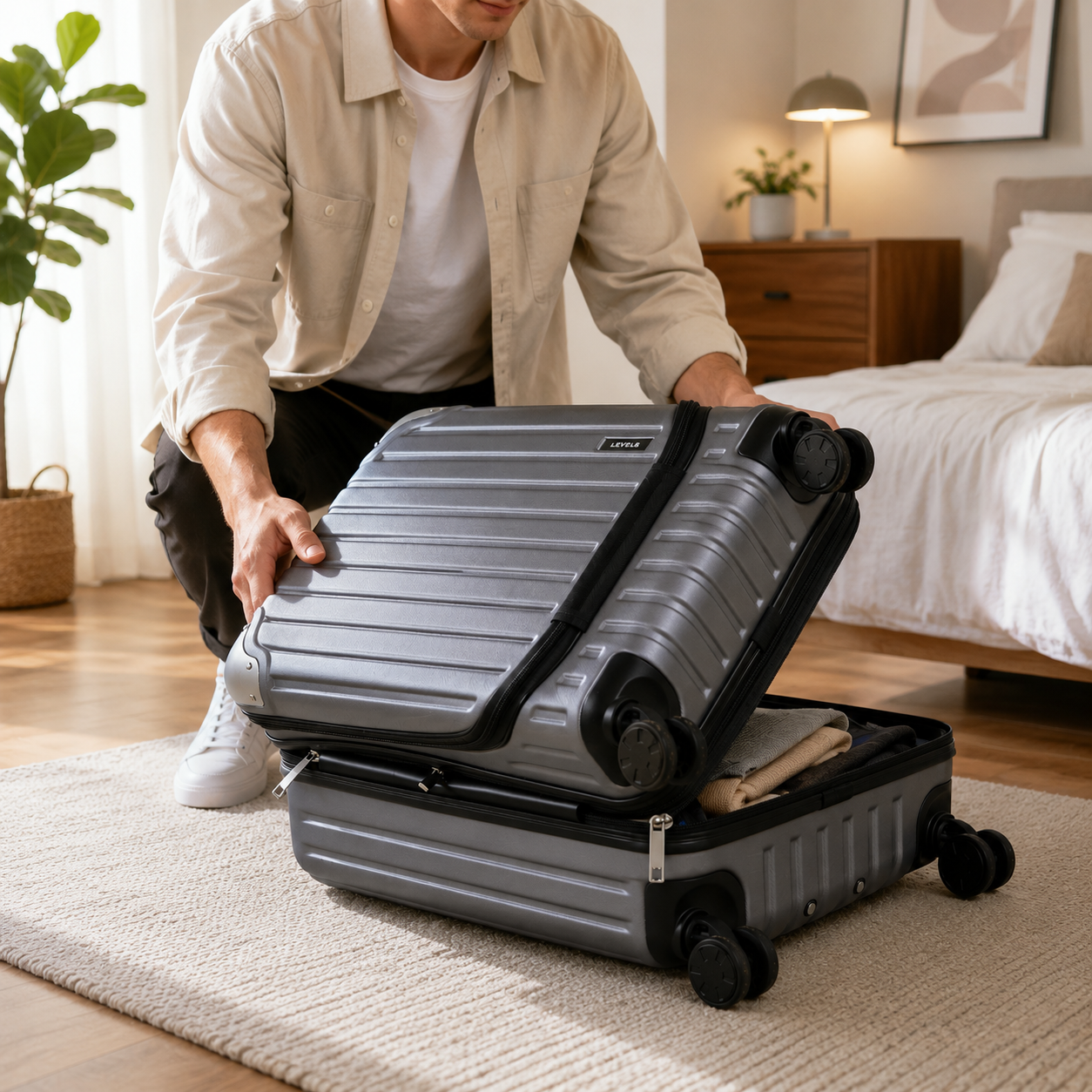 20-Inch Expandable Carry-On Luggage with Front Laptop Compartment, TSA Lock & Spinner Wheels – Grey