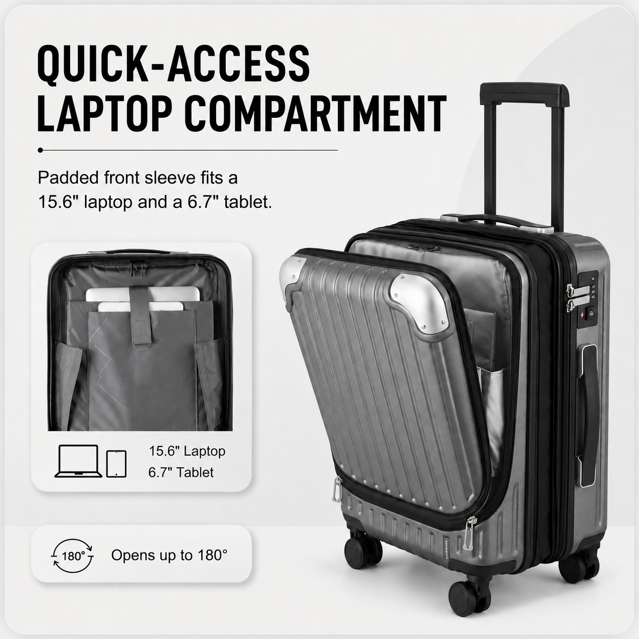 20-Inch Expandable Carry-On Luggage with Front Laptop Compartment, TSA Lock & Spinner Wheels – Grey