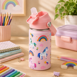 14 oz Kids Insulated Water Bottle with Silicone Straw – Leakproof Stainless Steel School Bottle