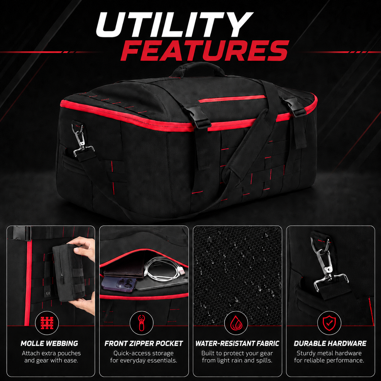 65L Tactical Duffle Backpack – Large Water-Resistant Travel & Gym Bag