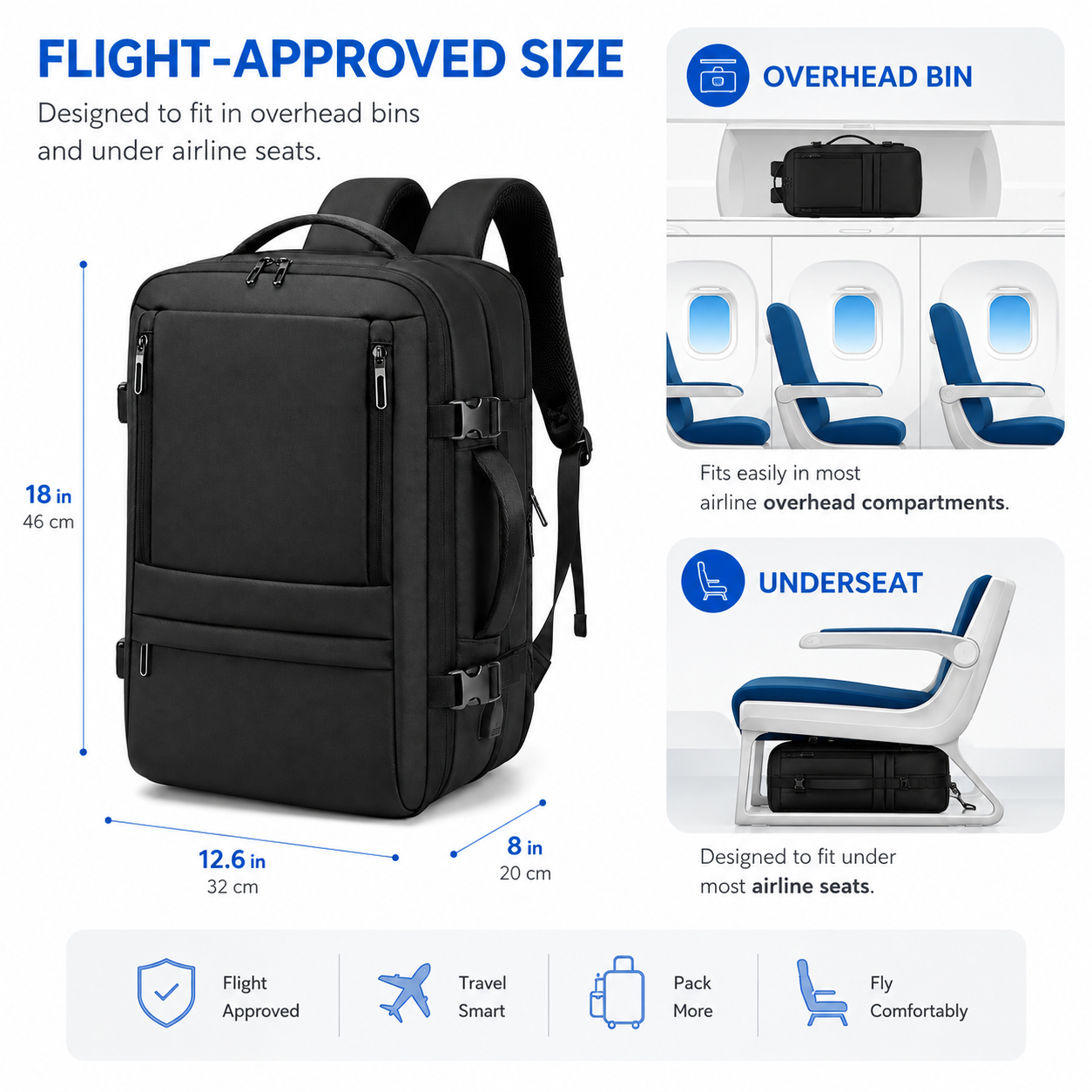 35L Expandable Carry-On Travel Backpack with 17.3-Inch Laptop Compartment – Black