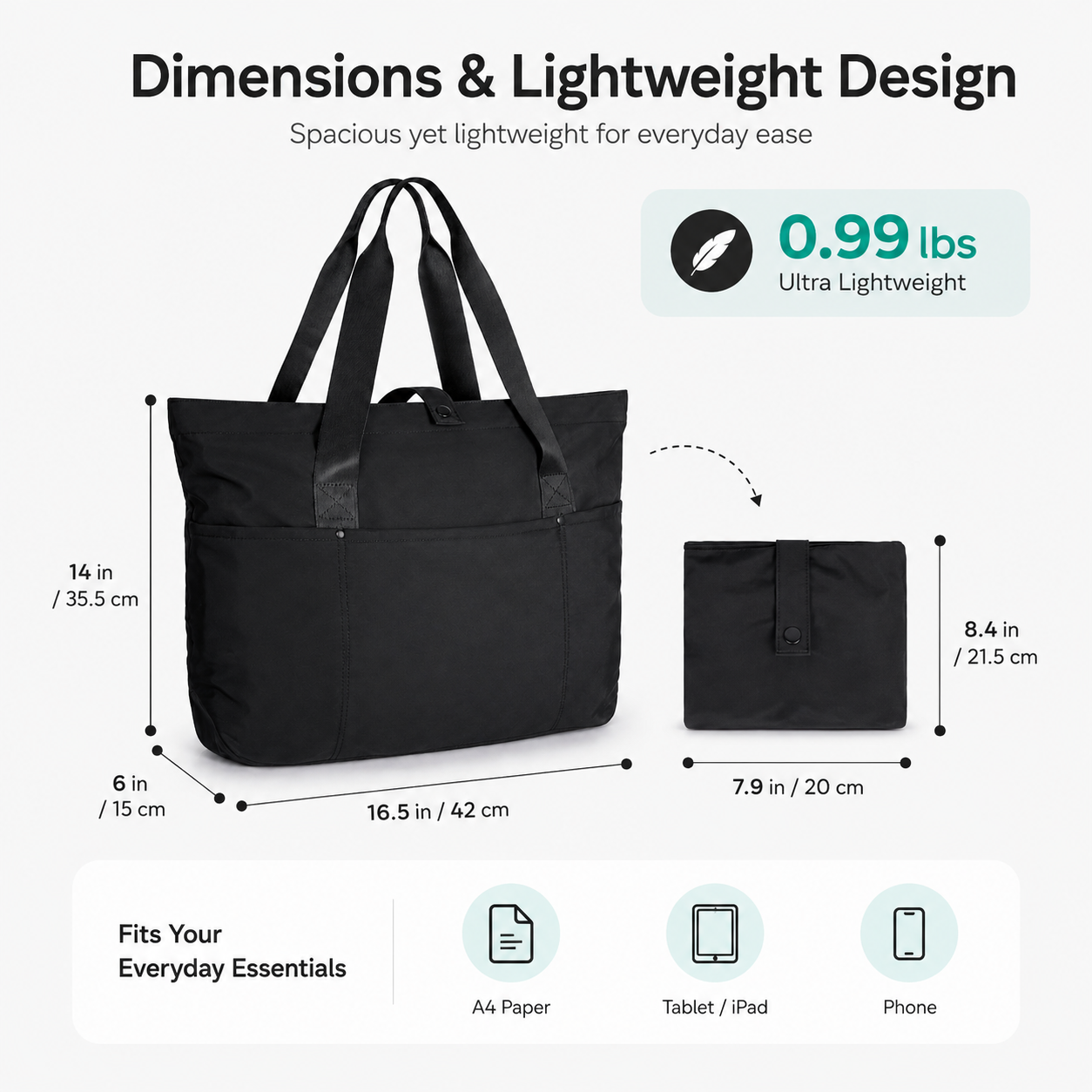 Large Foldable Tote Bag for Women – Lightweight 20L Travel, Work & Gym Shoulder Bag
