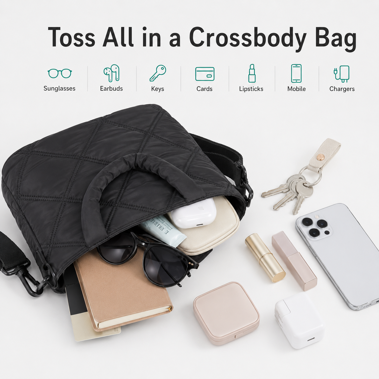 Premium Mini Puffy Crossbody Bag for Women – Lightweight Travel Purse with Card Slots & Multi-Pocket Storage