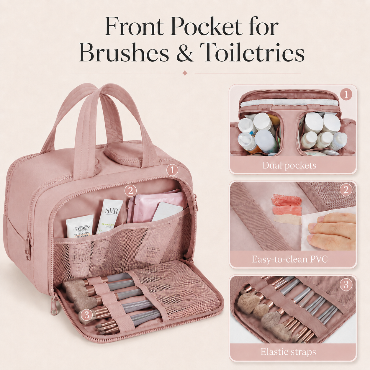 Large Travel Toiletry Bag for Women – Wet & Dry Organizer with Wide Opening & Makeup Storage