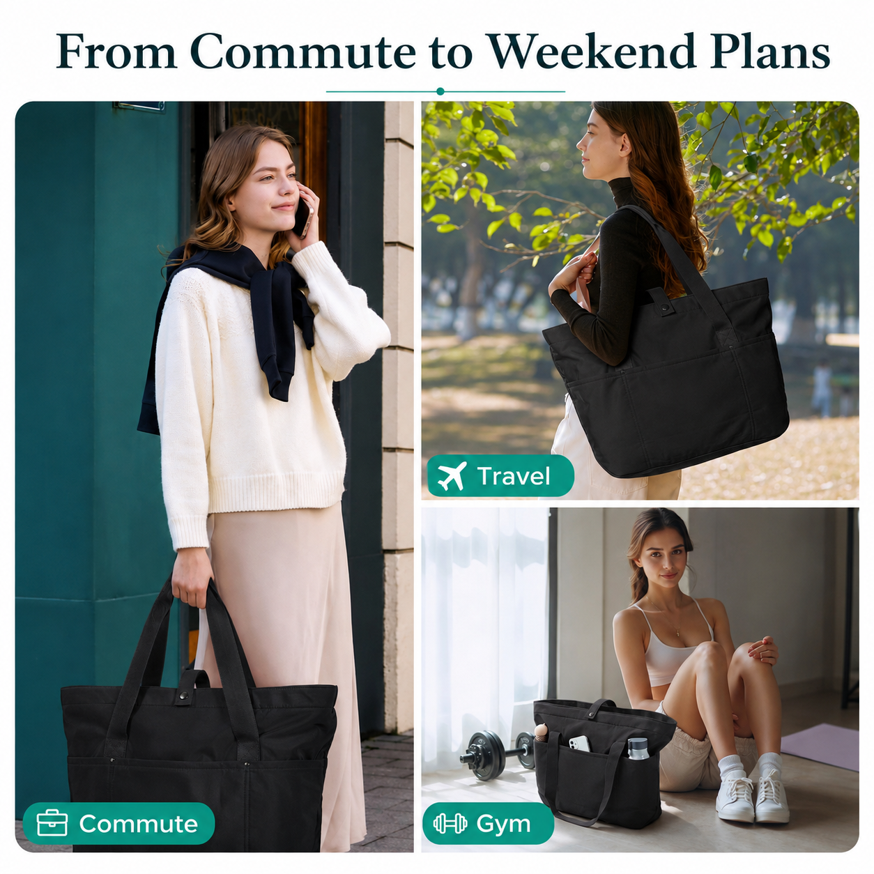 Large Foldable Tote Bag for Women – Lightweight 20L Travel, Work & Gym Shoulder Bag