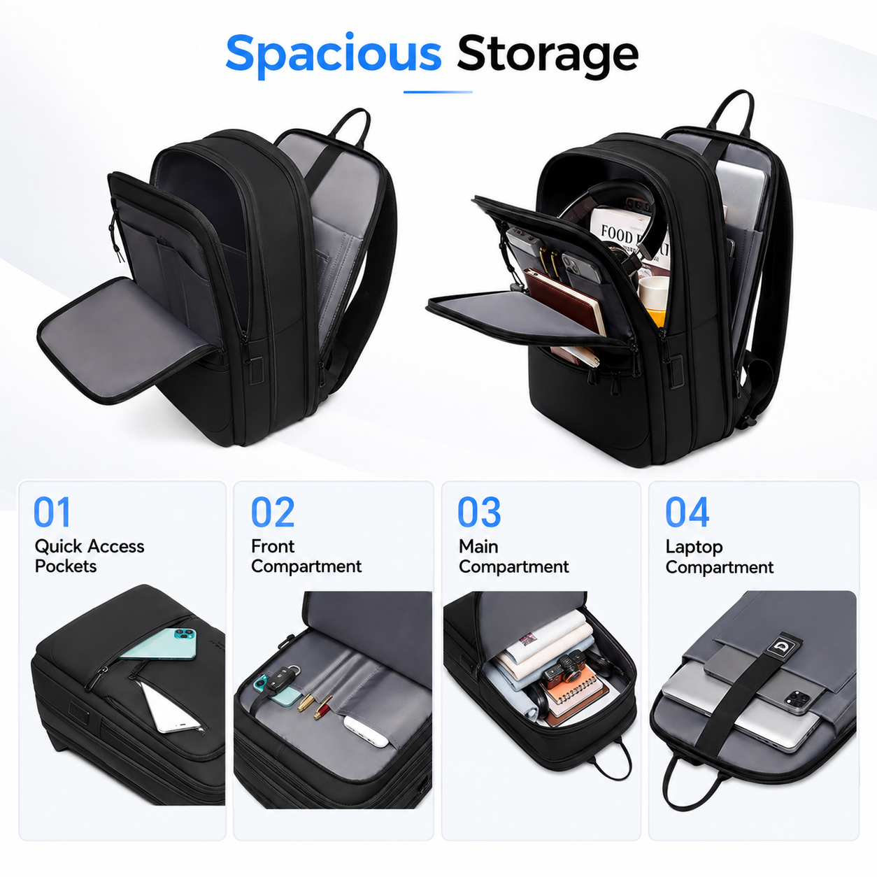 Expandable 15.6" Laptop Backpack – 12L–22L Business & Travel Bag with USB-C & USB-A Charging Ports