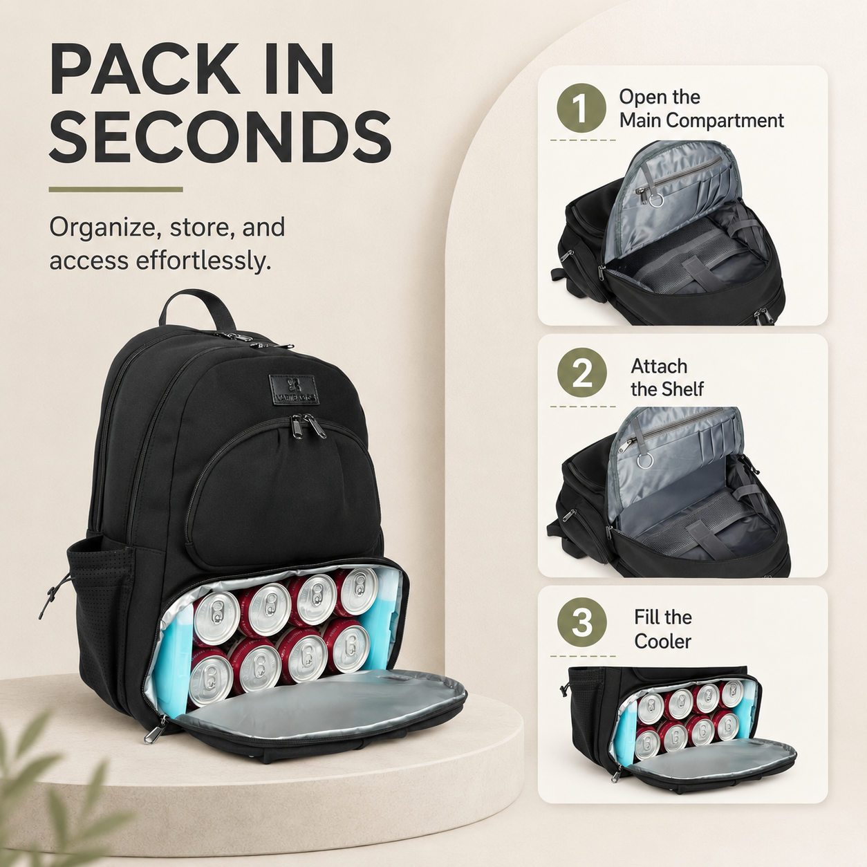 Women’s Insulated Lunch Backpack with 17” Laptop Compartment & Belt Bag