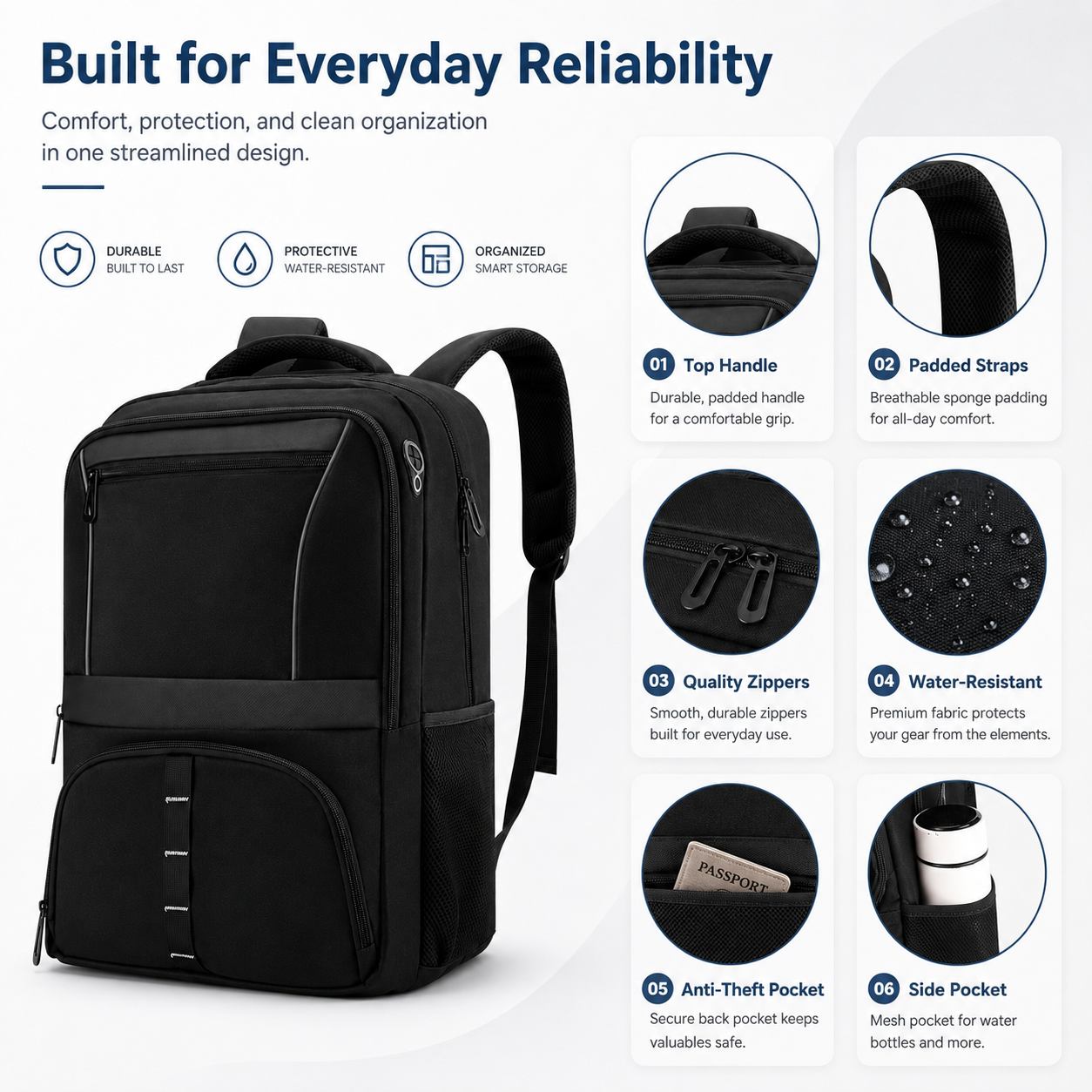 30L Reflective Travel Laptop Backpack with USB Port – Fits 17.3-Inch Laptops