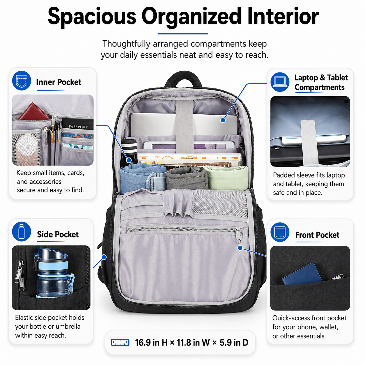 15.6-Inch Laptop Backpack with USB Charging – Water-Resistant Deep Storage Travel & Work Bag