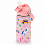 14 oz Kids Insulated Water Bottle with Silicone Straw – Leakproof Stainless Steel School Bottle