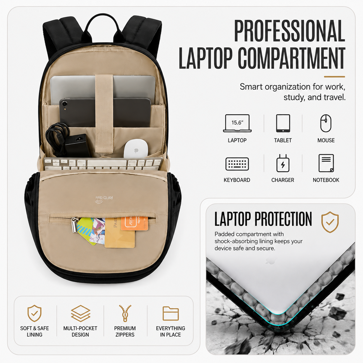 Women’s 15.6" Laptop Backpack – Large Capacity Work, College & Travel Bag