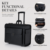 17-Inch Executive Rolling Laptop Briefcase with Wheels & Combination Locks