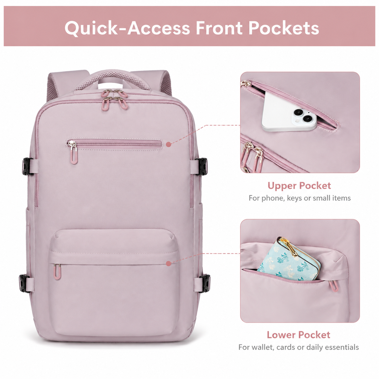 Large TSA-Friendly 17-Inch Travel Laptop Backpack – Pink Khaki