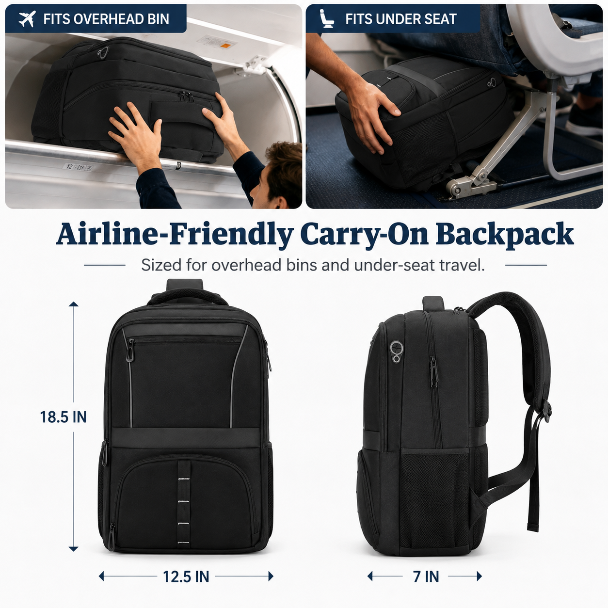 30L Reflective Travel Laptop Backpack with USB Port – Fits 17.3-Inch Laptops