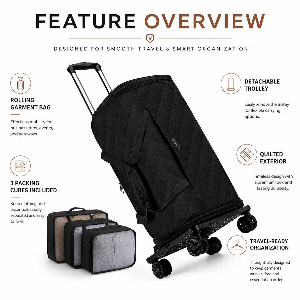 50L Rolling Garment Duffel with Wheels and Shoe Compartment