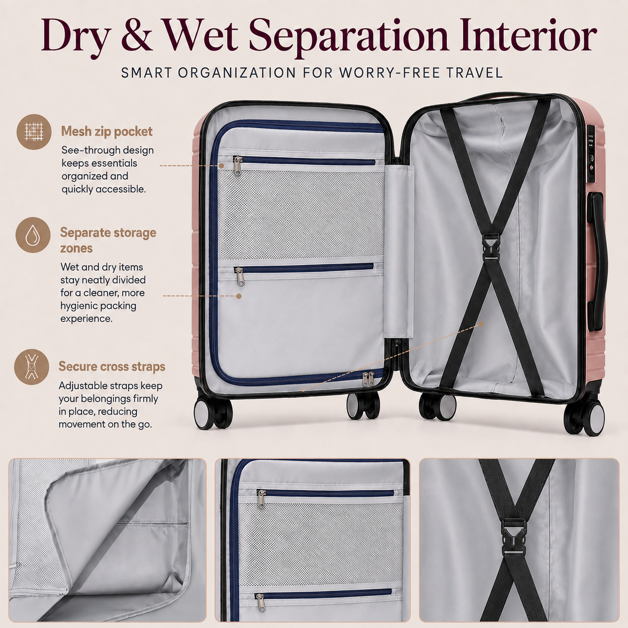 Rose Gold 20-Inch Expandable Hardshell Carry-On with TSA Lock