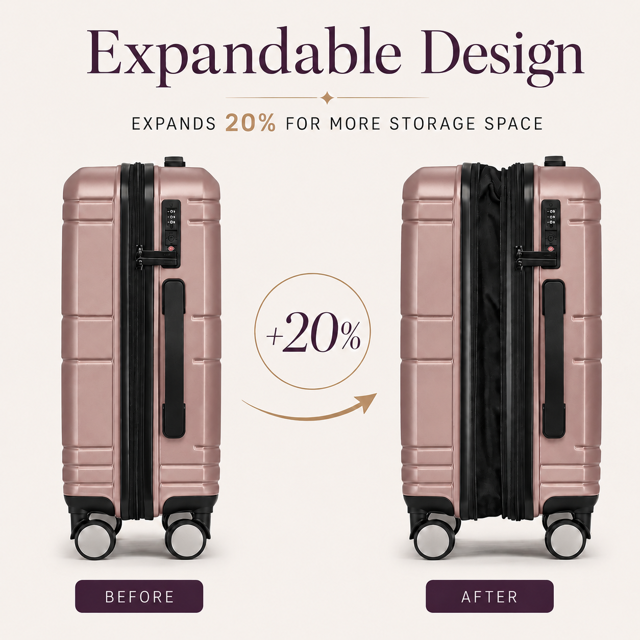 Rose Gold 20-Inch Expandable Hardshell Carry-On with TSA Lock