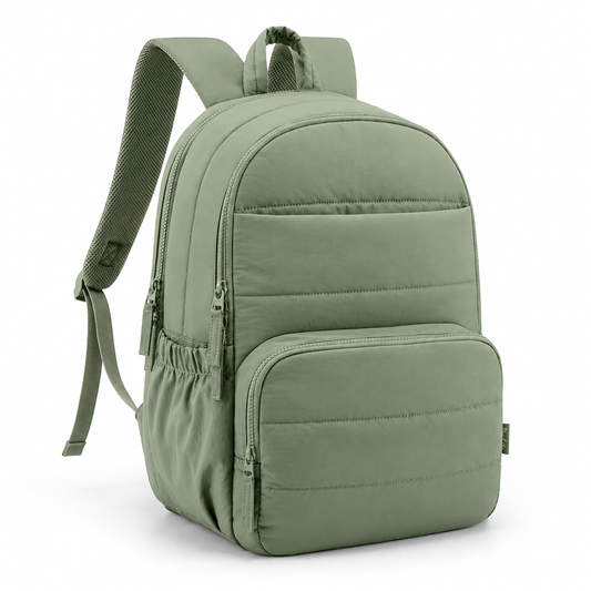 Sage Green Quilted School Backpack with Laptop Sleeve