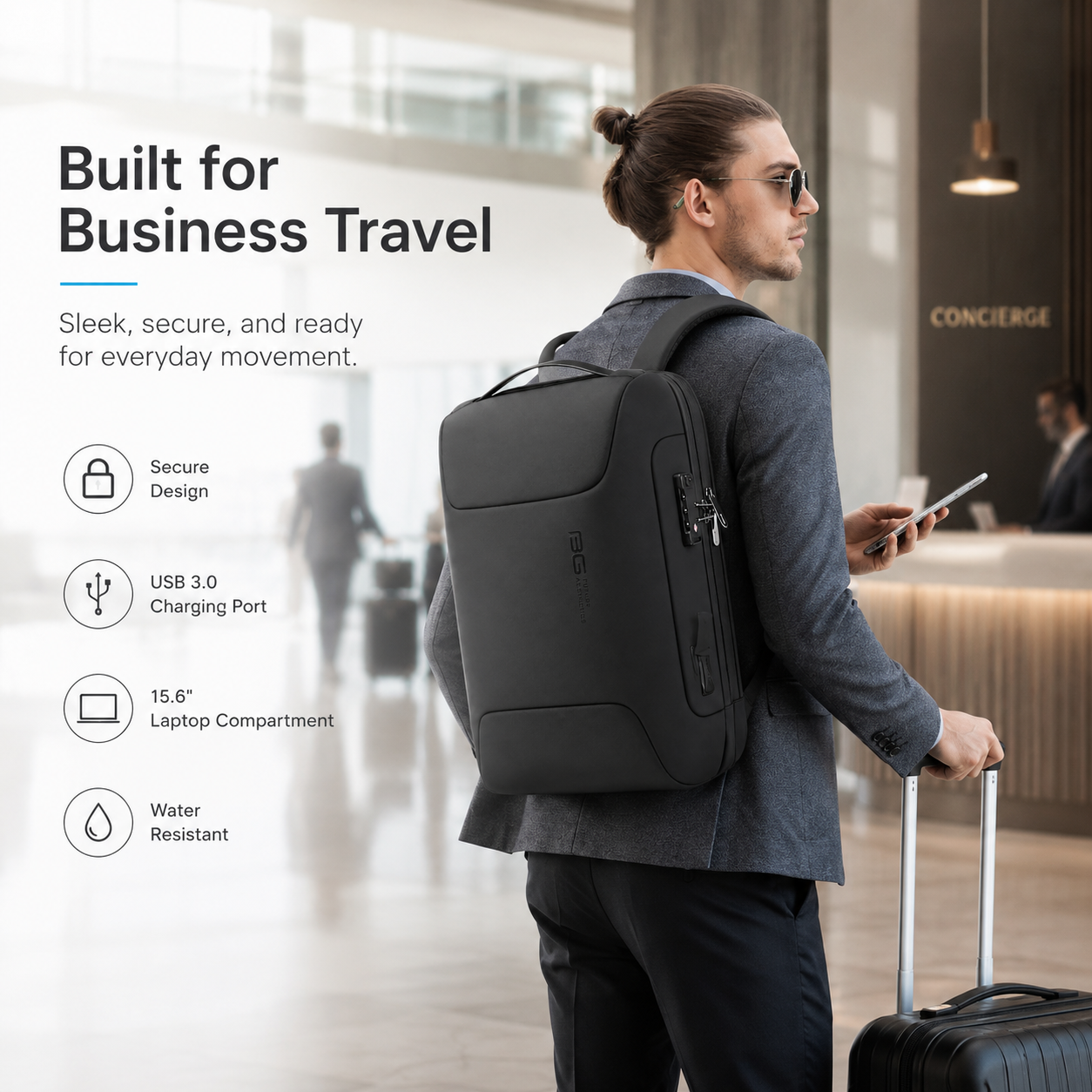 Anti-Theft Business Laptop Backpack 15.6" – TSA Lock, USB Charging & Water-Resistant Travel Design