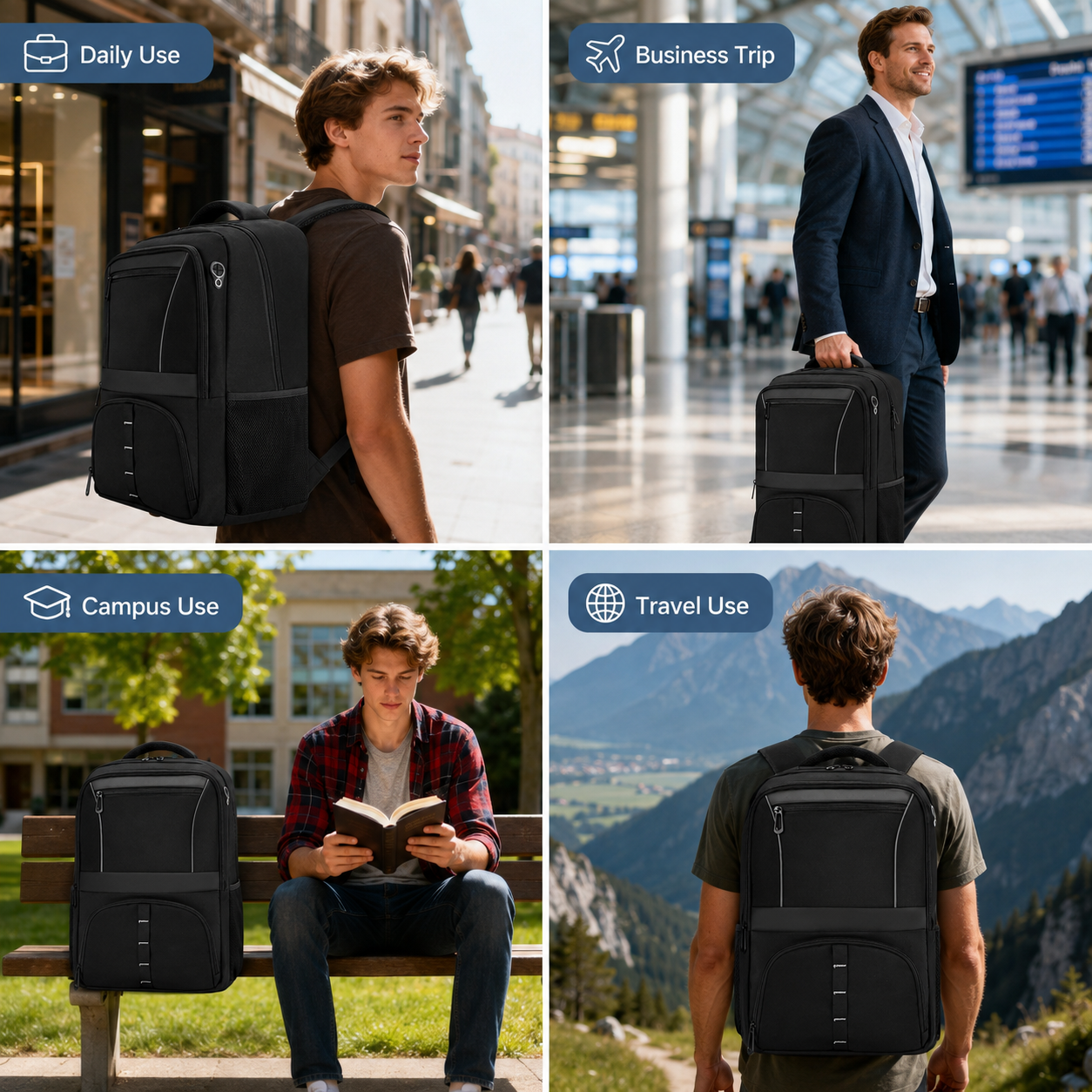 30L Reflective Travel Laptop Backpack with USB Port – Fits 17.3-Inch Laptops