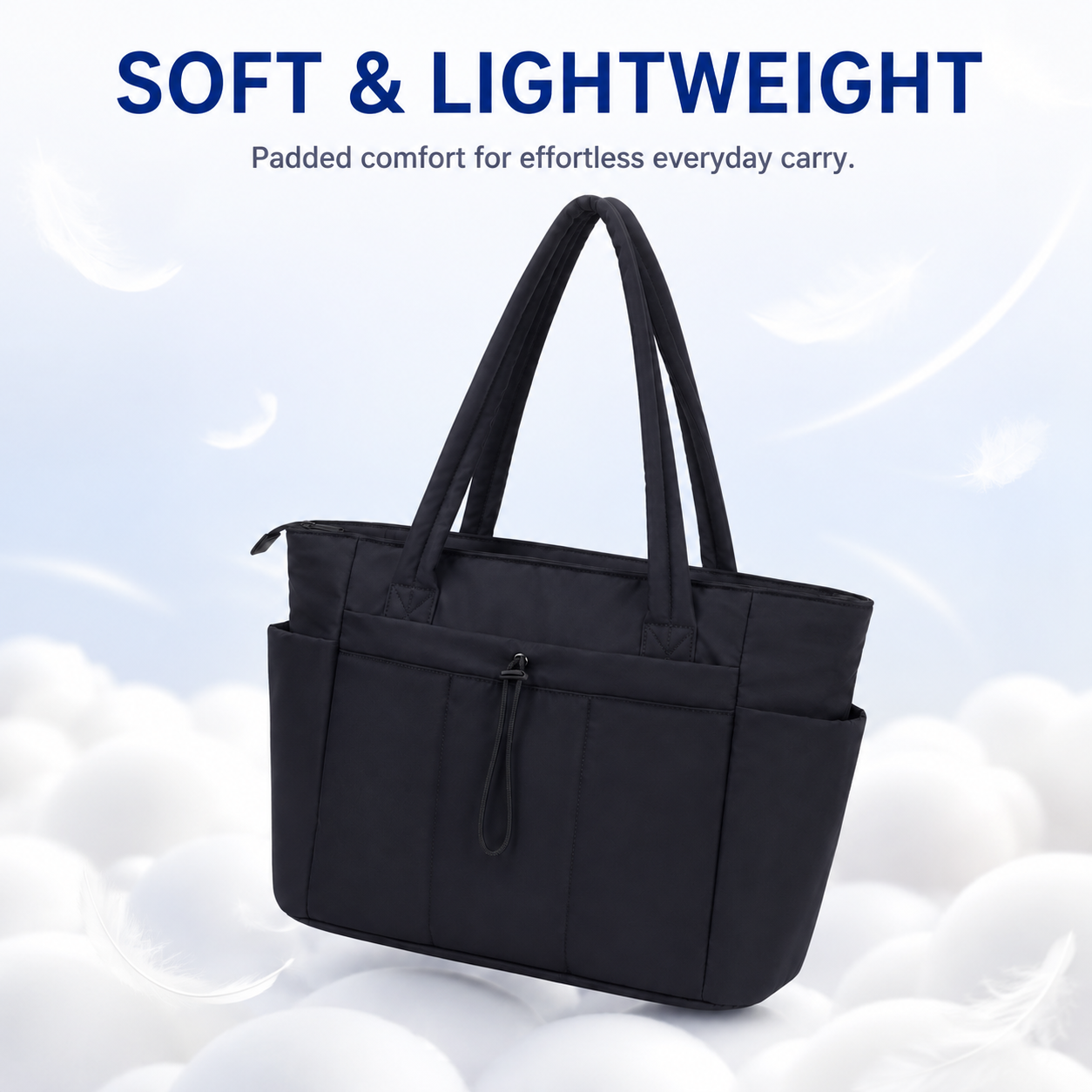 Premium 20L Puffer Laptop Tote Bag with 40 oz Tumbler Holder & Trolley Sleeve – Black