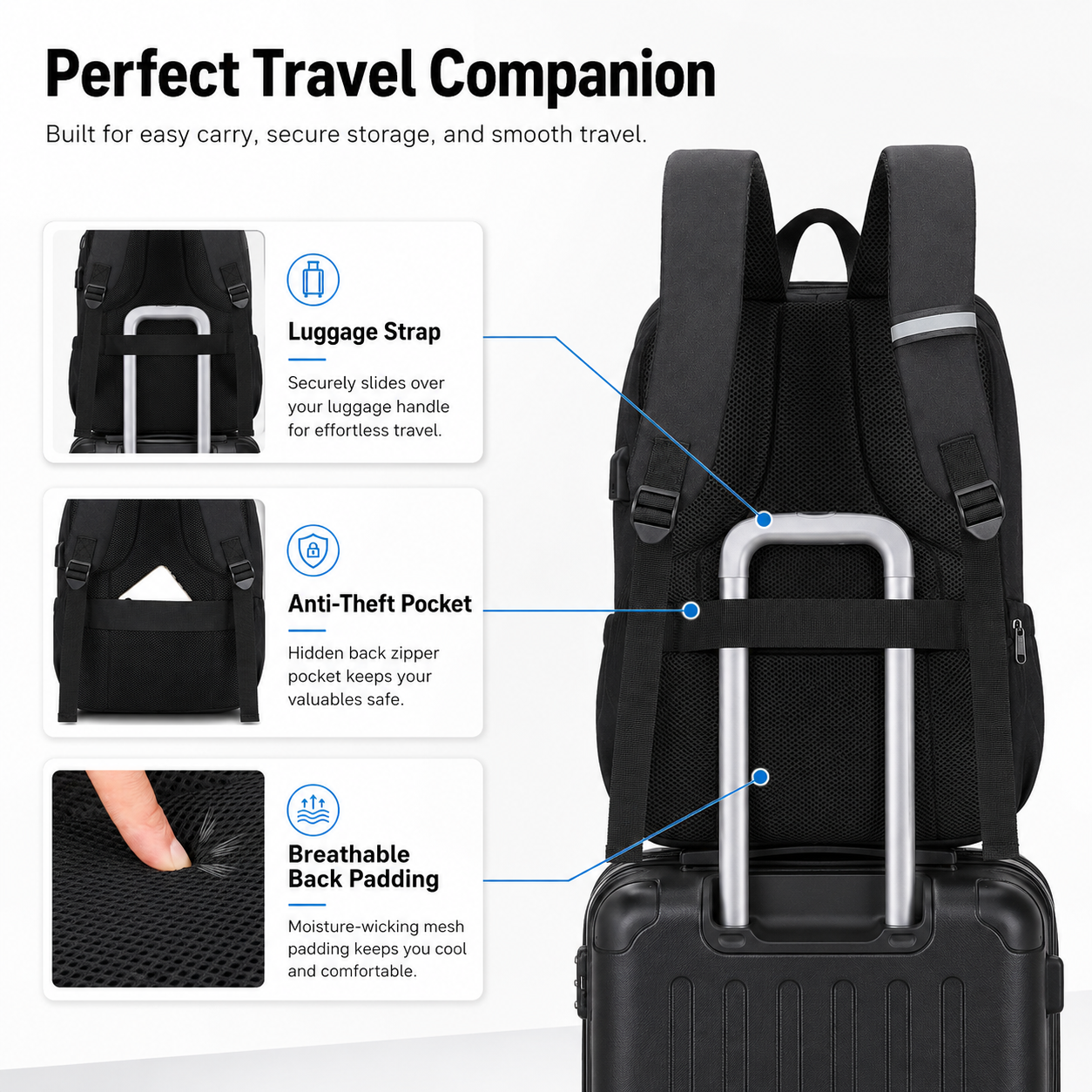 15.6-Inch Laptop Backpack with USB Charging – Water-Resistant Deep Storage Travel & Work Bag