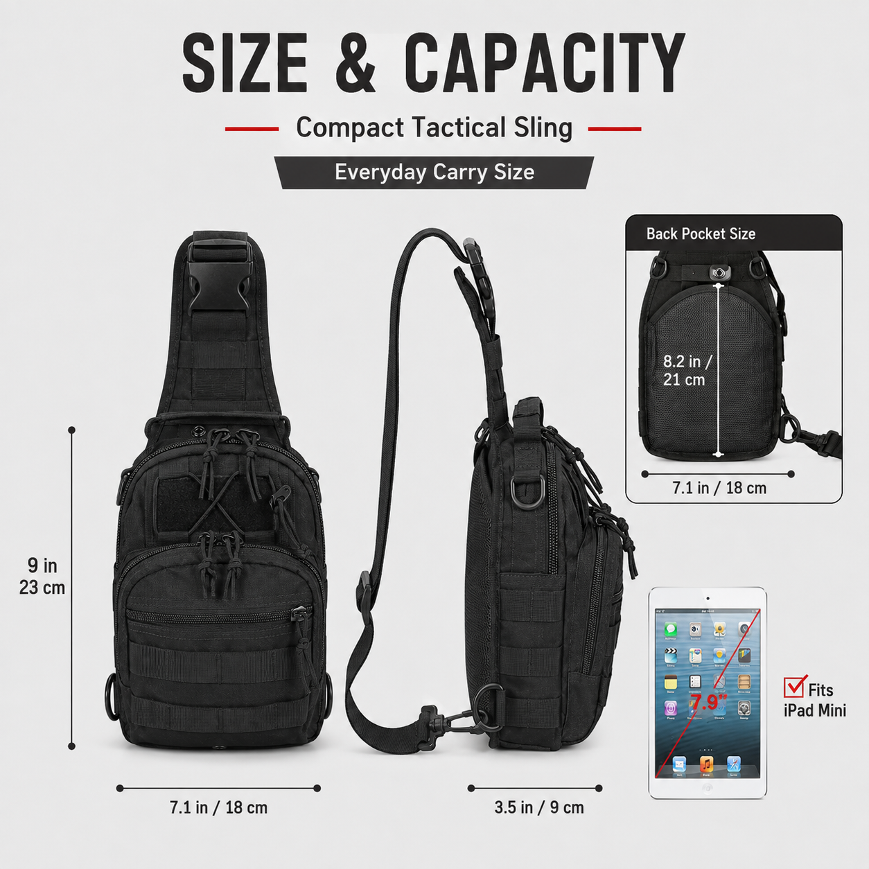 1000D Tactical Sling Bag with MOLLE Webbing – Compact Crossbody Chest Pack for Everyday Carry & Outdoor Use, Black