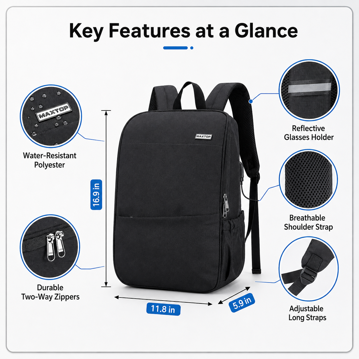 15.6-Inch Laptop Backpack with USB Charging – Water-Resistant Deep Storage Travel & Work Bag