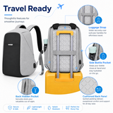 Premium Anti-Theft 15.6-Inch Laptop Backpack with USB Charging – Light Grey
