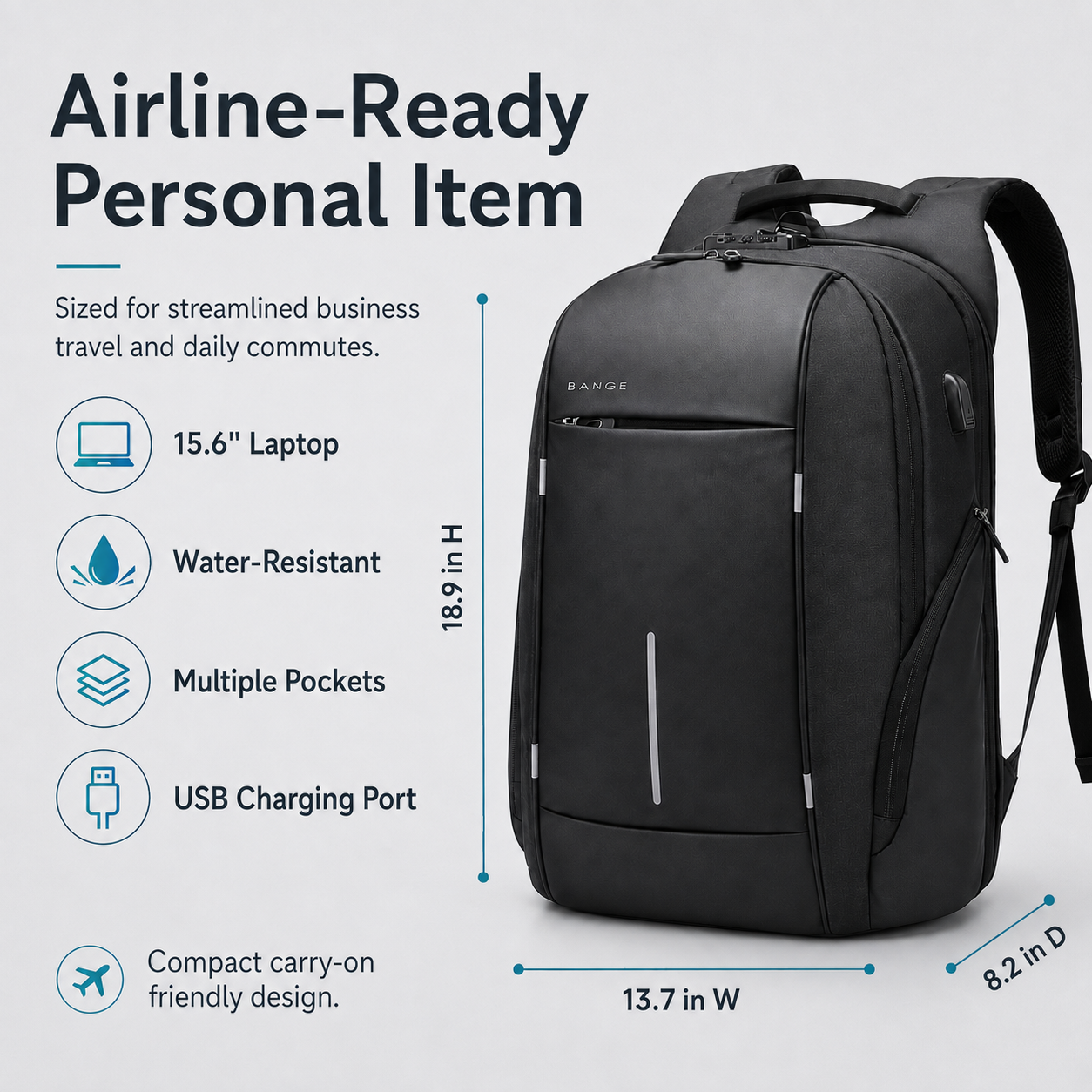 Slim Anti-Theft 15.6" Laptop Backpack with TSA Lock & USB Charging – Business Travel Backpack