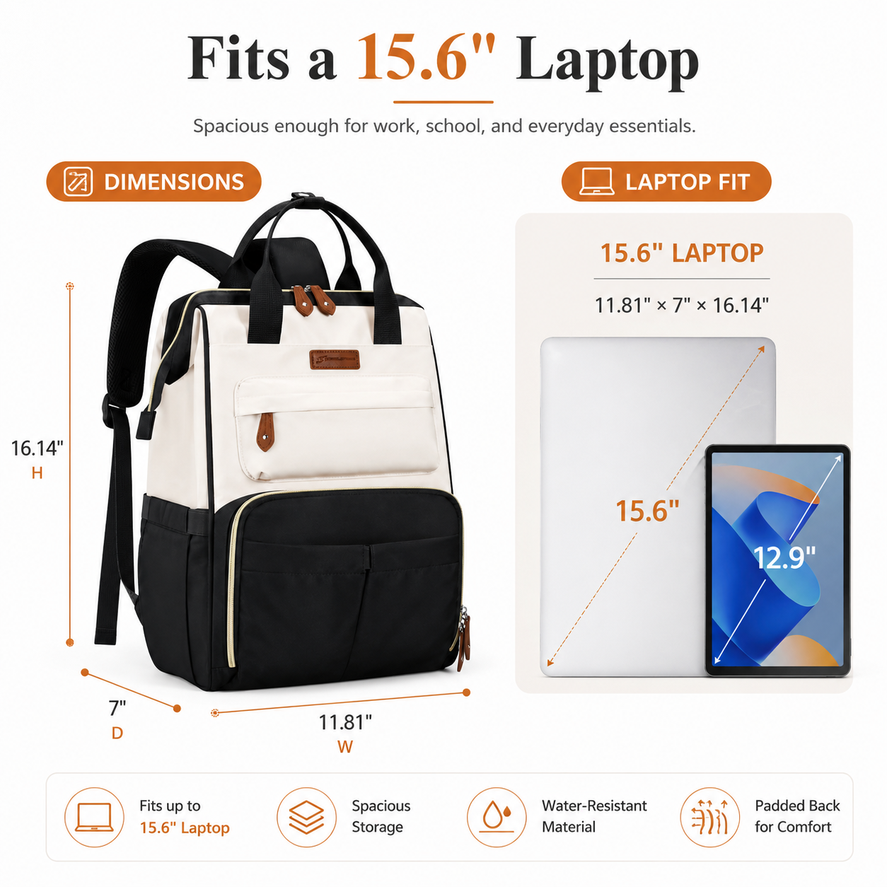 Large Laptop Backpack for 15.6–17.3 Inch Laptops – Water-Resistant Travel, College & Work Backpack with Luggage Strap