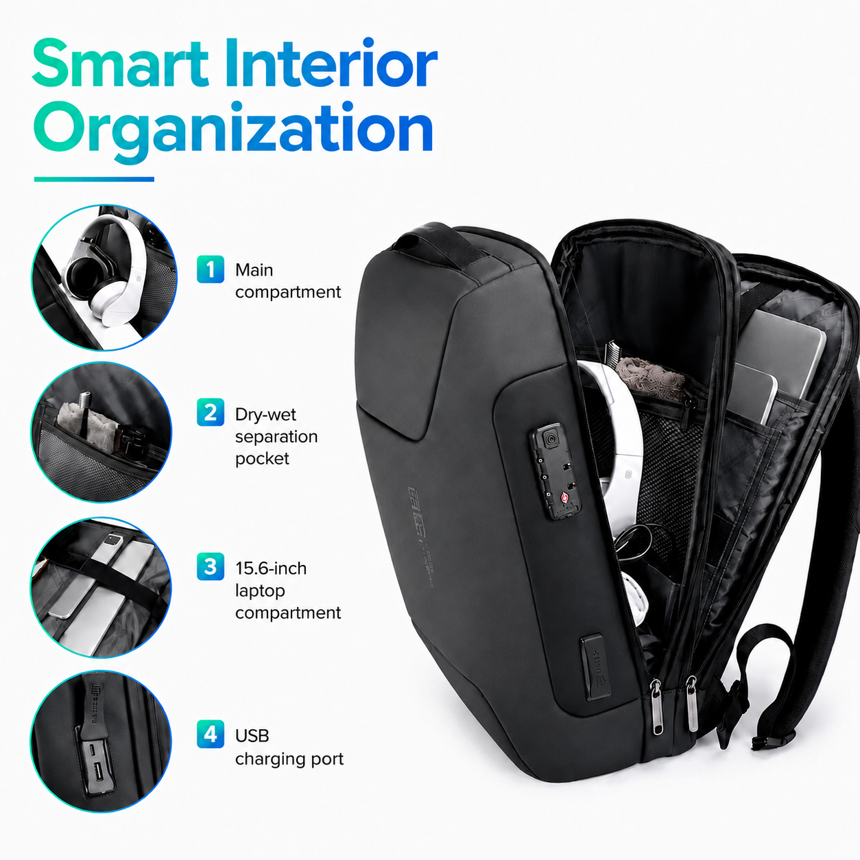 Anti-Theft Business Laptop Backpack 15.6" – TSA Lock, USB Charging & Water-Resistant Travel Design