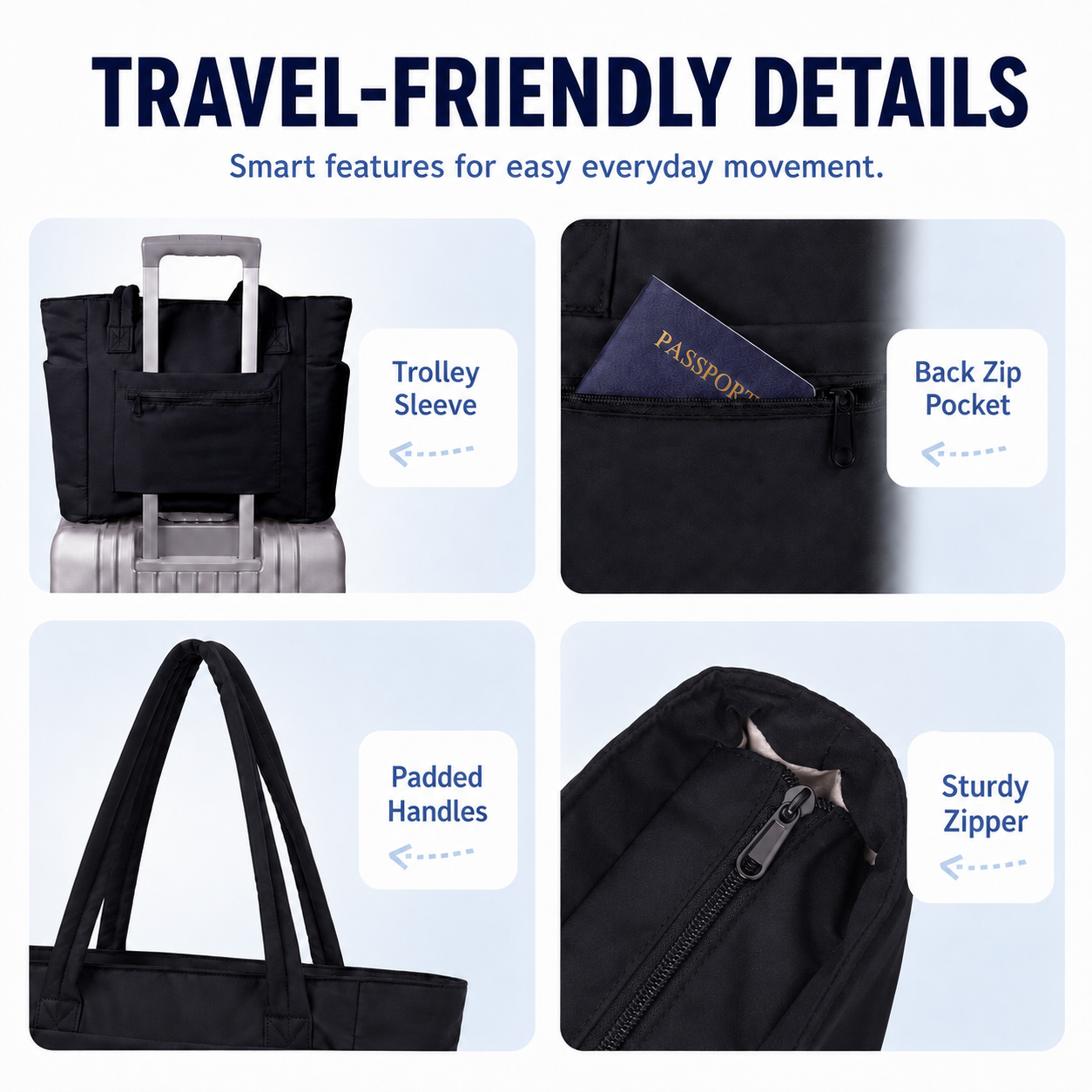 Premium 20L Puffer Laptop Tote Bag with 40 oz Tumbler Holder & Trolley Sleeve – Black