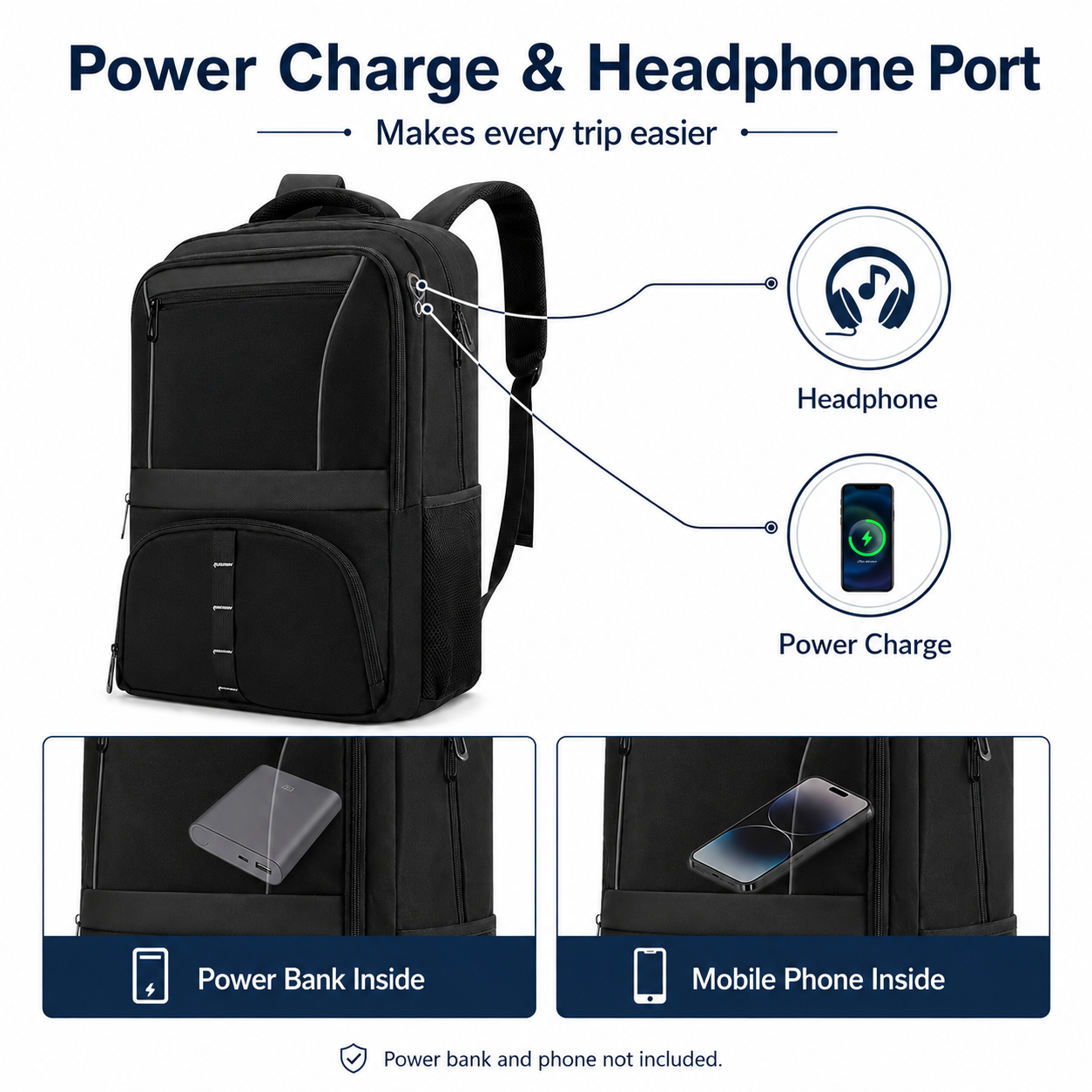 30L Reflective Travel Laptop Backpack with USB Port – Fits 17.3-Inch Laptops
