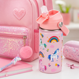 14 oz Kids Insulated Water Bottle with Silicone Straw – Leakproof Stainless Steel School Bottle