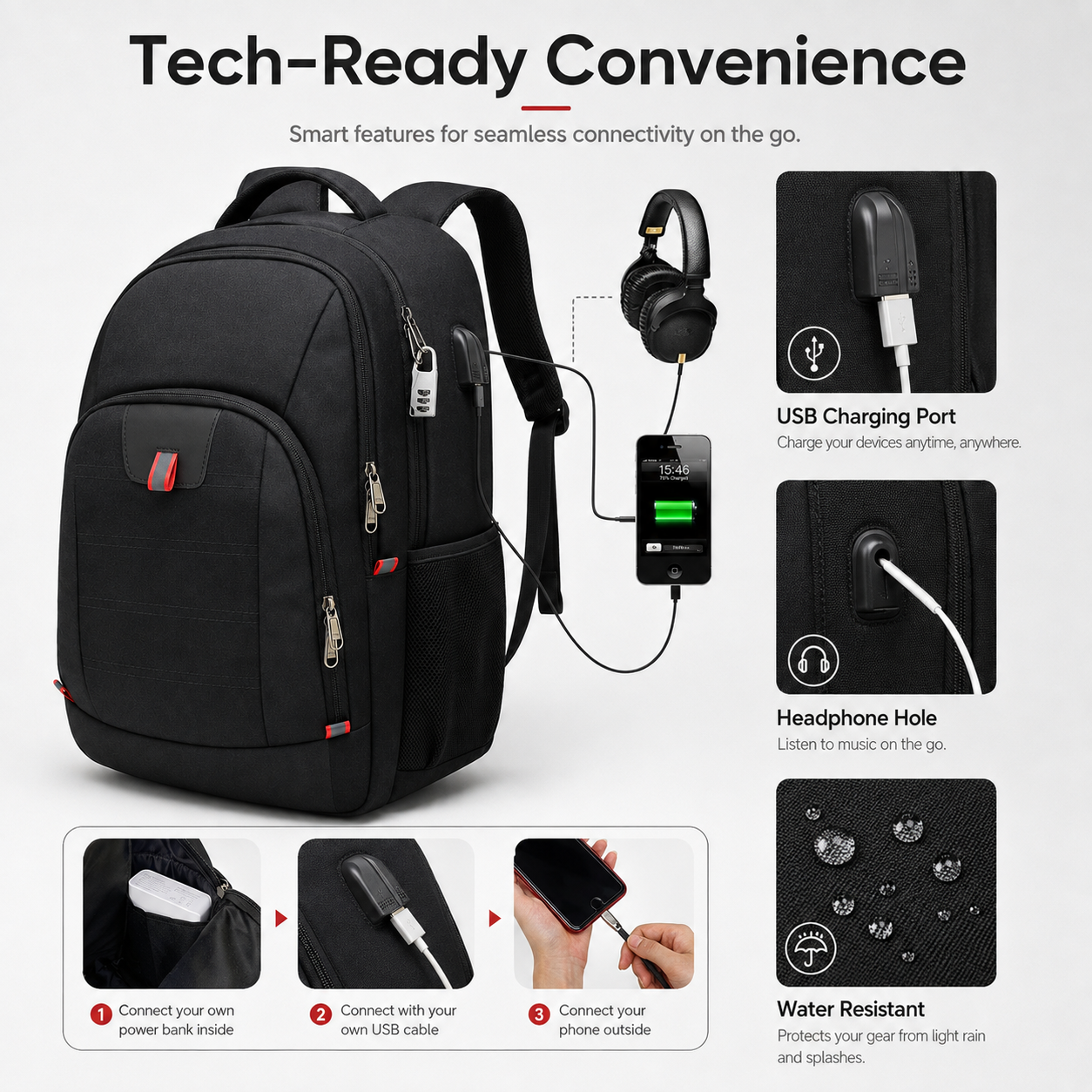 32L Anti-Theft Laptop Backpack – 17.3" Business Travel Backpack with USB Charging