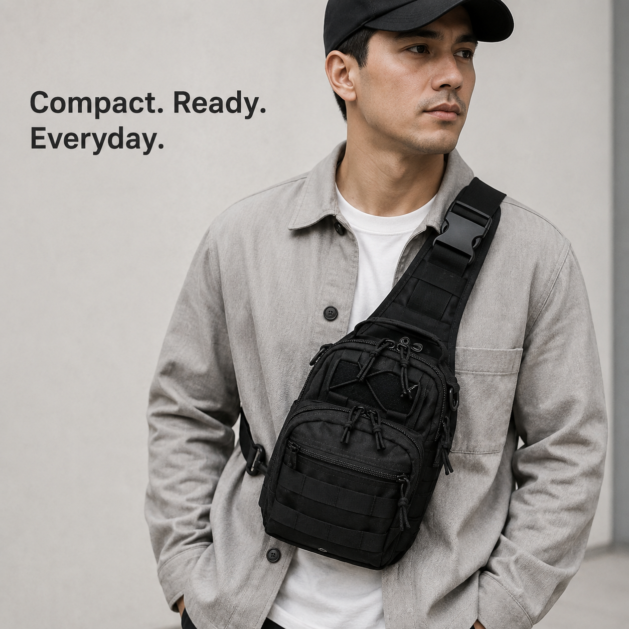 1000D Tactical Sling Bag with MOLLE Webbing – Compact Crossbody Chest Pack for Everyday Carry & Outdoor Use, Black