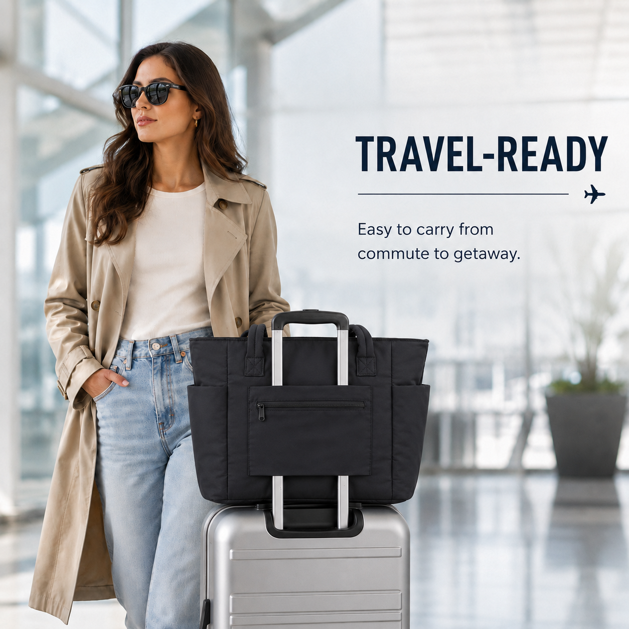 Premium 20L Puffer Laptop Tote Bag with 40 oz Tumbler Holder & Trolley Sleeve – Black